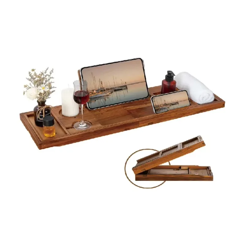Bathtub tray Luxury bathtub tray with expandable handle, wine glass and phone holder