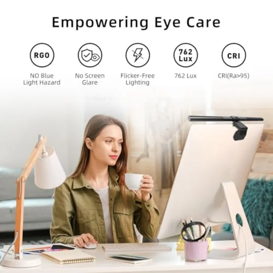 Thunderobot L1 Computer Monitor Lamp Ra95 Light for Eye Caring Asymmetric Light Source Ten-Level Dimming No Video Flicker Blue