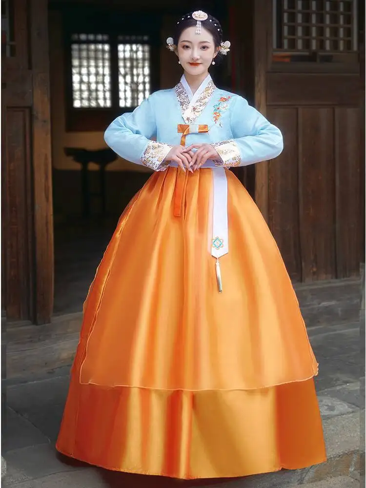 Korean Ethnic Costume Set for Adult Female Students Performance Skirt Traditional Hanbok Yanji Border Performance Dance Dress