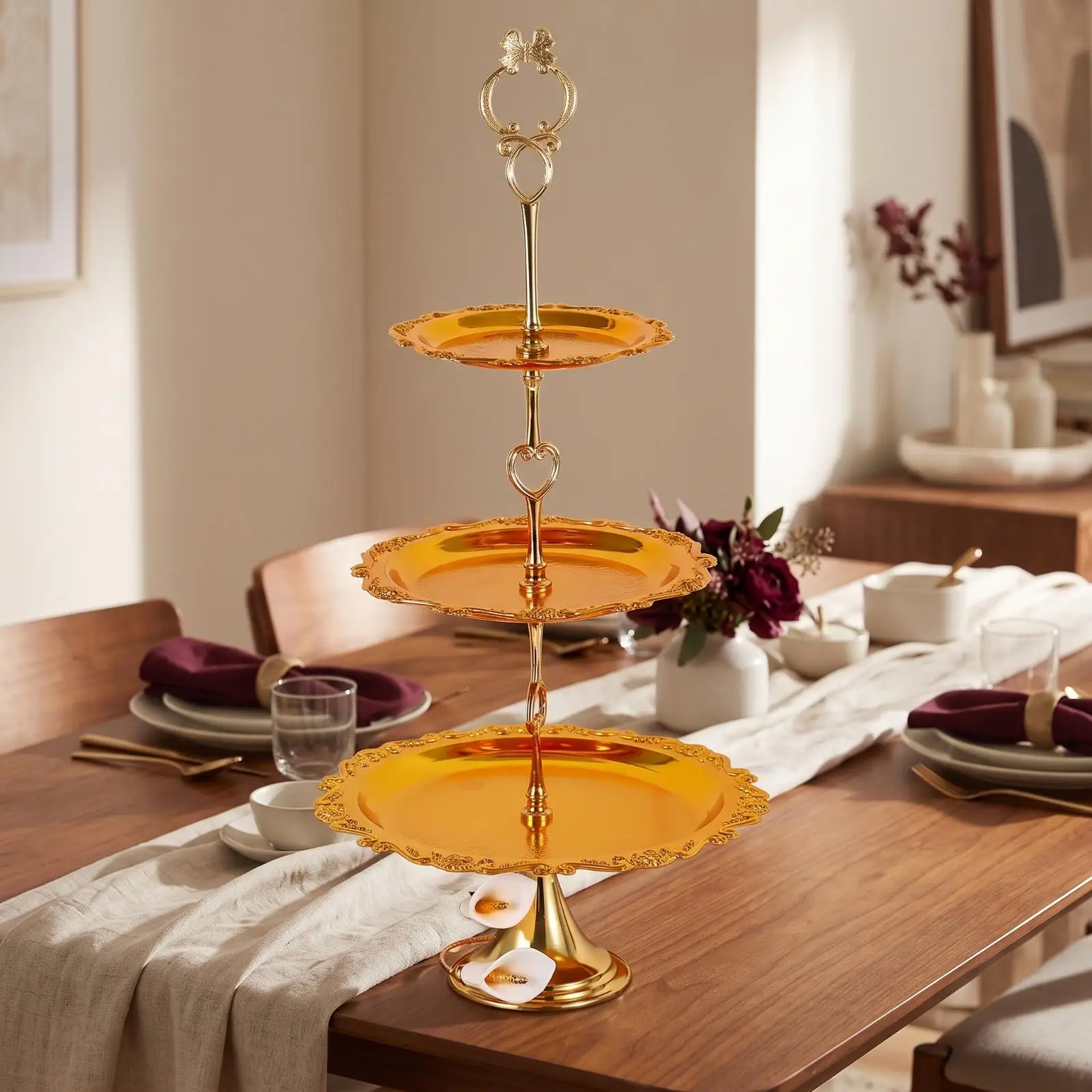 Metal Multi Tier Dessert Stand Lace Trim Serving Rack Tabletop Display for Pastries Fruit Cupcake Stand for Party Buffet