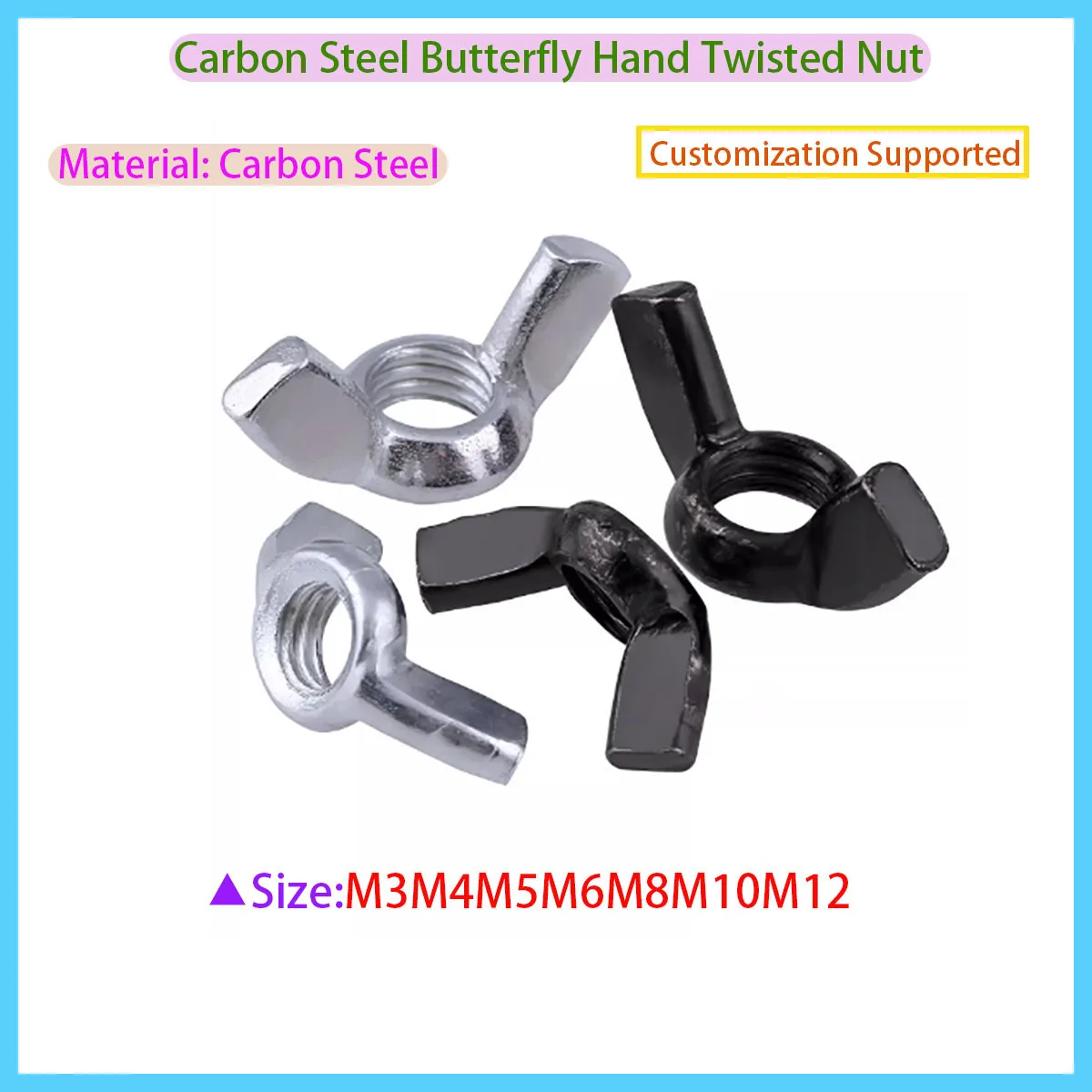 Carbon Steel Wing Nuts Hand Tighten Nut Butterfly Nut M3M4M5M6M8M10M12