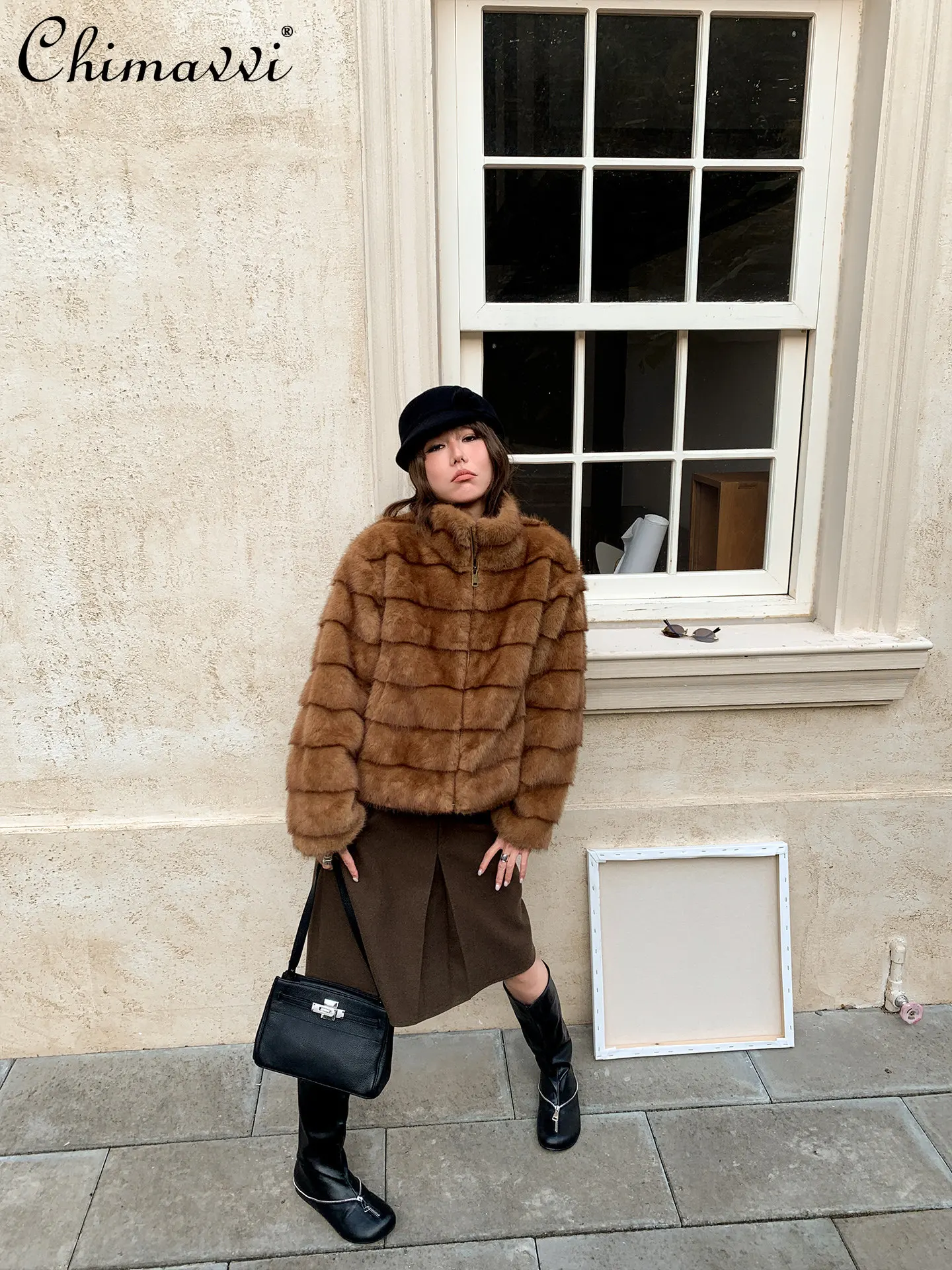 Mode Langarm Casual Stehkragen Nachahmung Nerz Pelz Kurze Pelzmantel Frauen Winter Verdickt Elegante Pelz Zipper Warme Jacke