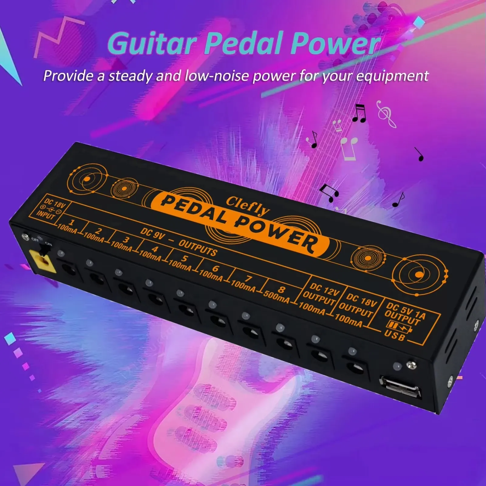 Clefly Pedal Power Supply Update Output Multi Circuit Power Supply For Guitar Pedal 10 Ways 9V/12V/18V DC Outputs & 1 Way 5V USB