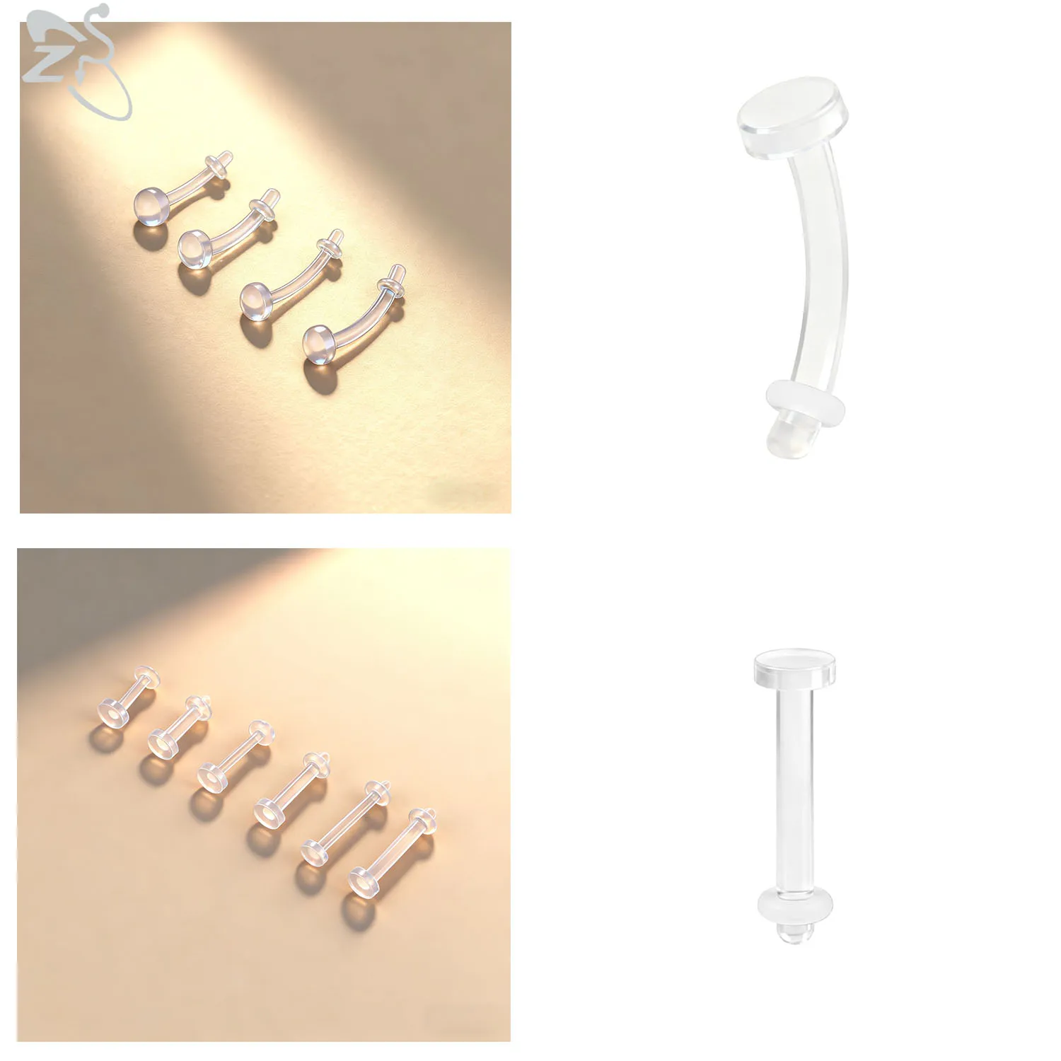 ZS 1PC 14G/16G Transparent Bridge Piercing Acrylic Eyebrow Ring Curved Barbell Cartilage Earring Labret Piercing Body Jewelry