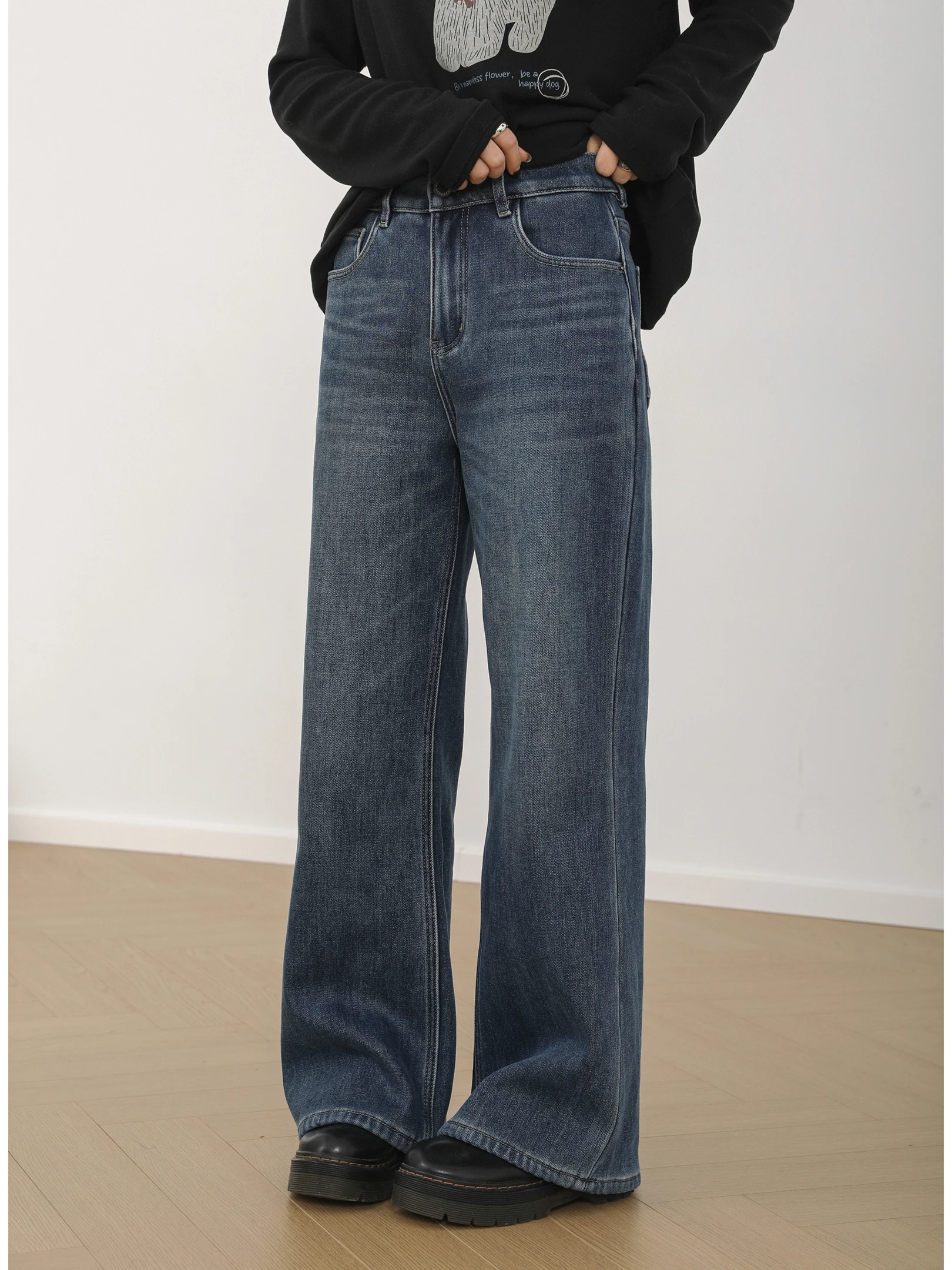 

Зимние джинсы Sanmu: новые, с высокой талией, облегающие, расклешенные, в стиле ретро, повседневные, широкие брюки из хлопкового стрейч-денима для женщин