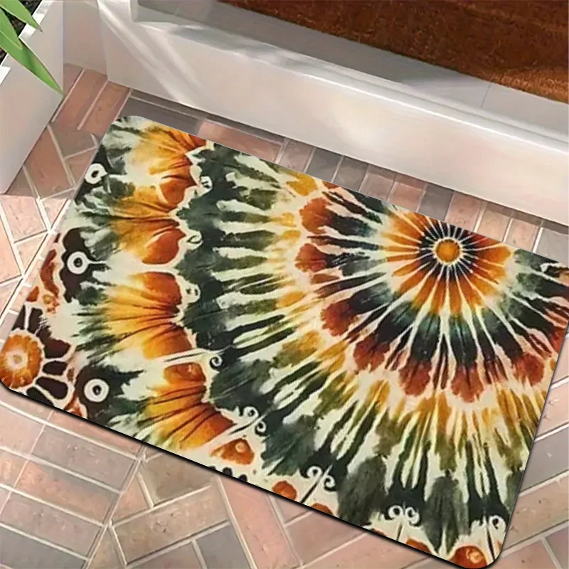 1pc Bohemian Tie-Dye Rug – Vibrant Spiral Pattern, Colorful Mat for Entryway & Living Room