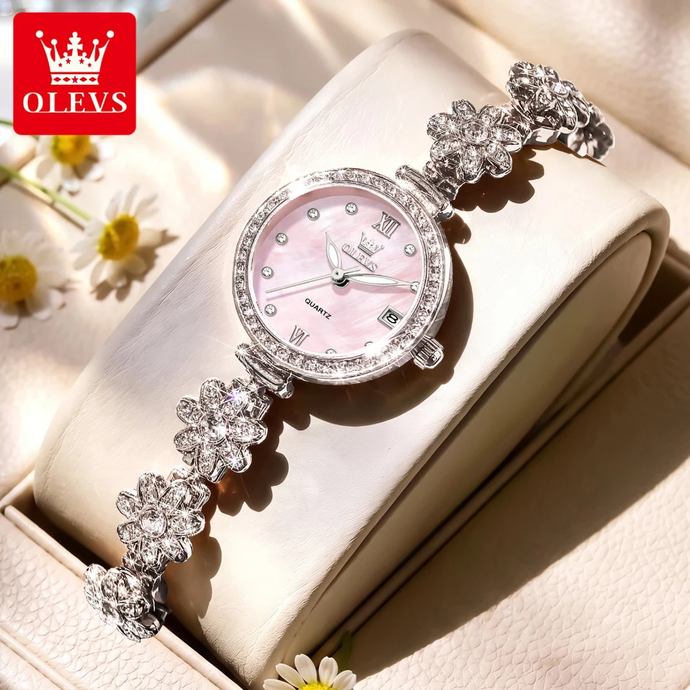 OLEVS Women's Quartz Watches Gifts Sets Fashion Full Diamond Rotation Floral Braceet Wrsitwatch Elegant Ladies Dress Watch 5699