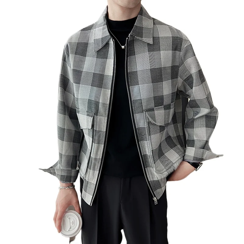 

Men's Autumn Loose Causal Vintage Fashion Plaid Jacket Man Korean Streetwear Bomber Jacket Commuter Coat Outerwear Clothing