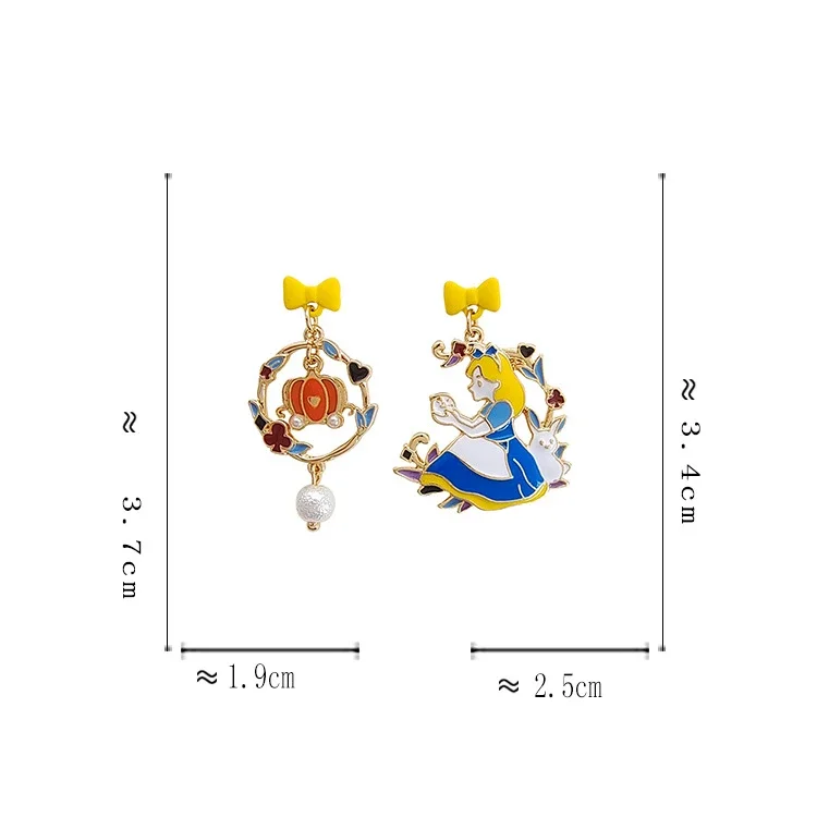 S925 Needle Cartoon Fairy Tale Red Apple Princess Snow White Earrings Sweet Bow Asymmetric Cinderella Drop Earrings for Women