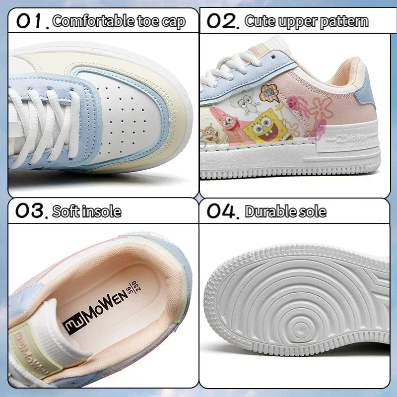 Venda quente SpongeBobs Mulheres Tênis Mens Off White Shoes Bonito Dos Desenhos Animados Estudante Plat Conforto Sapatos de Skate