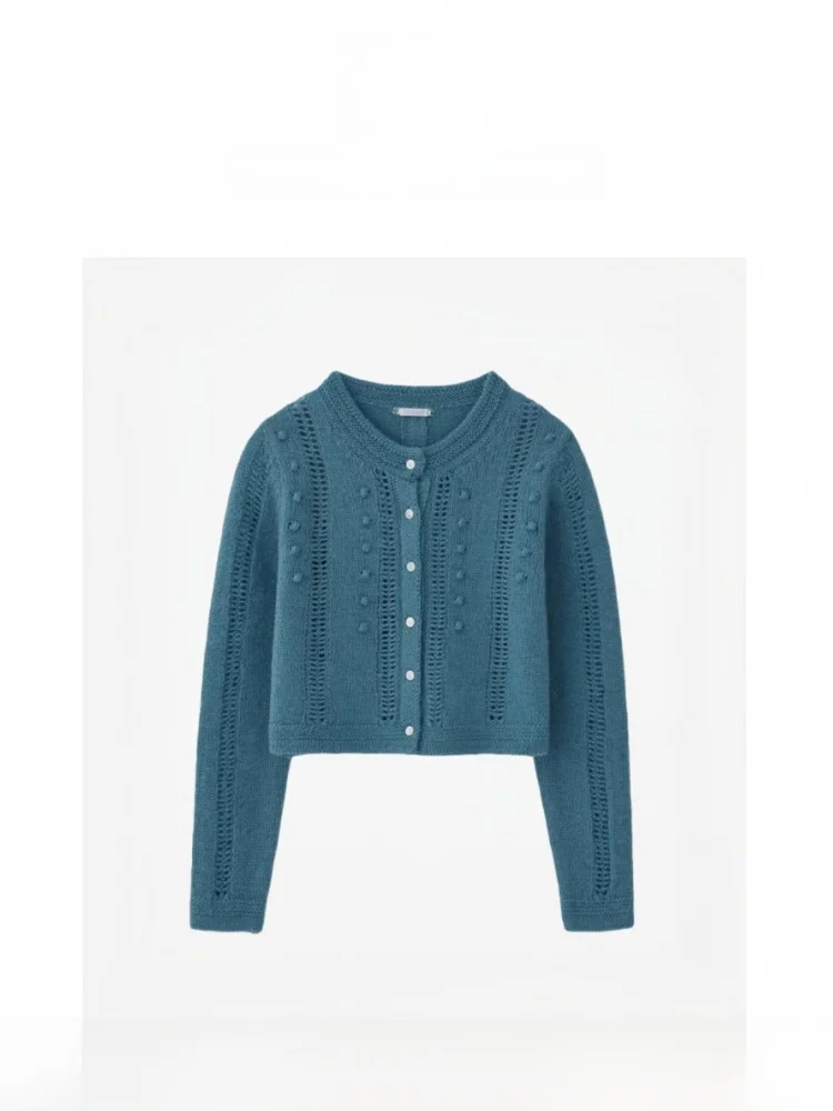 

Вязаный кардиган TheBarnnet с ажурным узором, корейский стиль, женский свитер, средней тонкости, длинный, без пуговиц