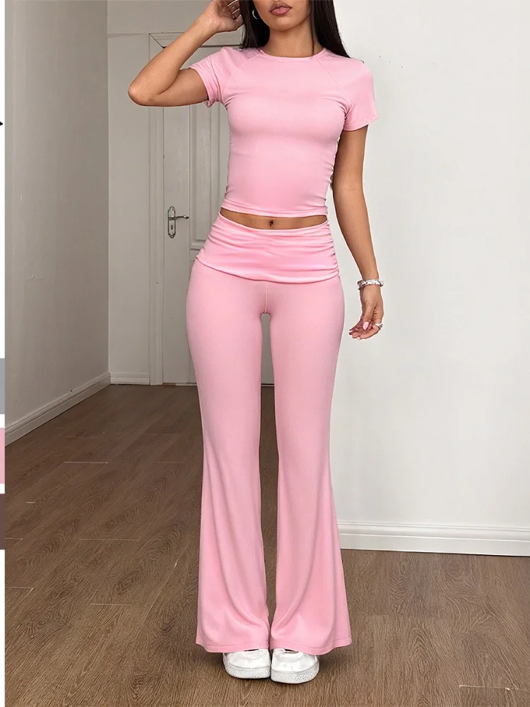 

Три сестры, новинка лета 2025, женская одежда, модная спортивная одежда для отдыха, однотонные широкие брюки с короткими рукавами, комплект из двух предметов
