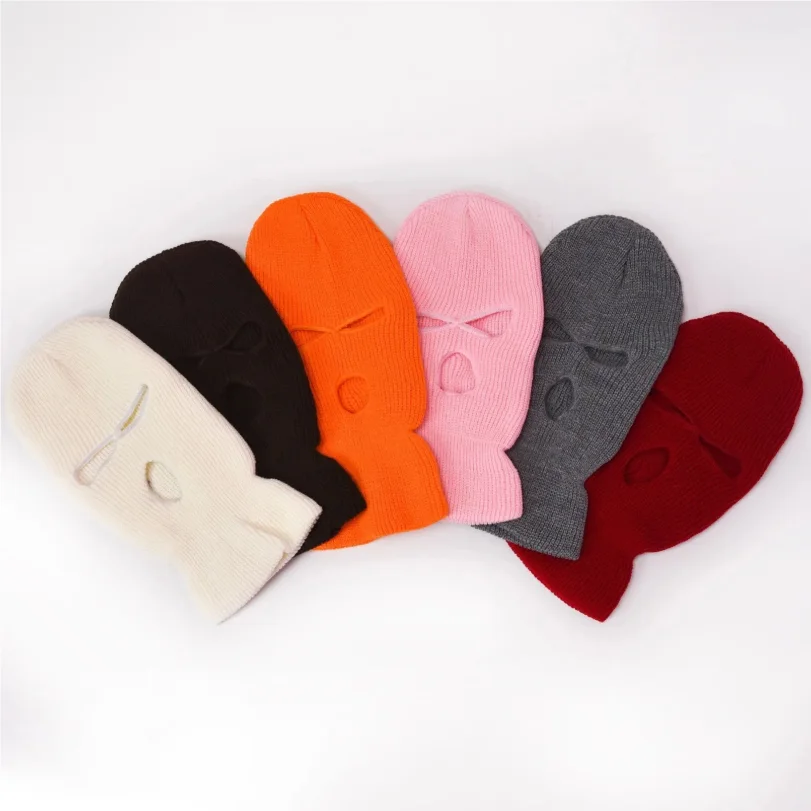 Motorcycle Windproof Full Face Knit Hats Custom SkiMask Men Warm Wool Balaclava embroidery Winter