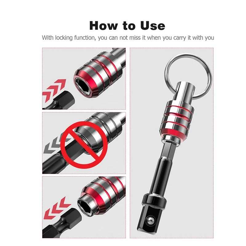 Bit Holder Keychain, 1/4 Hex Shank Impact Drill Bit Keychain Quick Change Connect Holder Drill Screw Adapter