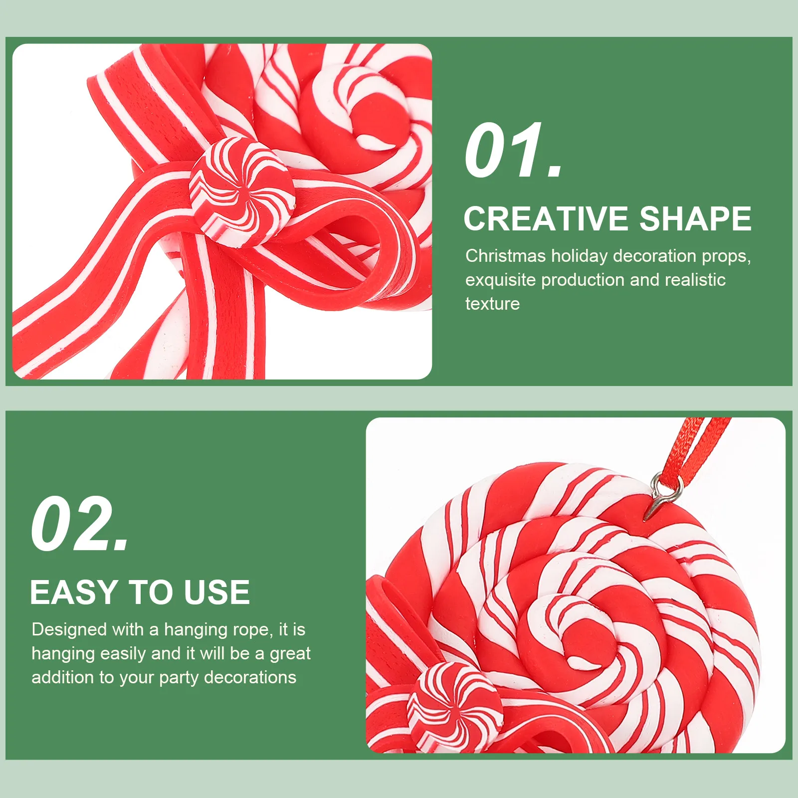 

Candy Cane Hanging Ornament Christmas Decorations Festival Party Desktop Miniature Polymer Clay Craft Sweet Treat Home