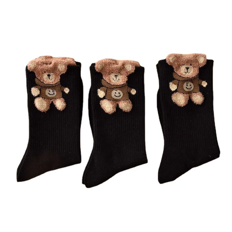 Meias de urso de pelúcia femininas, meias Kawaii fofas, meias lindas estilo coreano para meninas, outono e inverno, 1 par