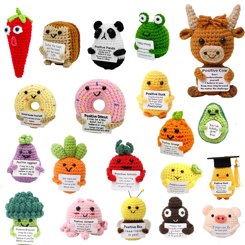 New Positive Energy Potato Hug Pocket Mini Handmade Plush Wool Knitting Doll with Card Funny Christams Gift Home Room Decoration