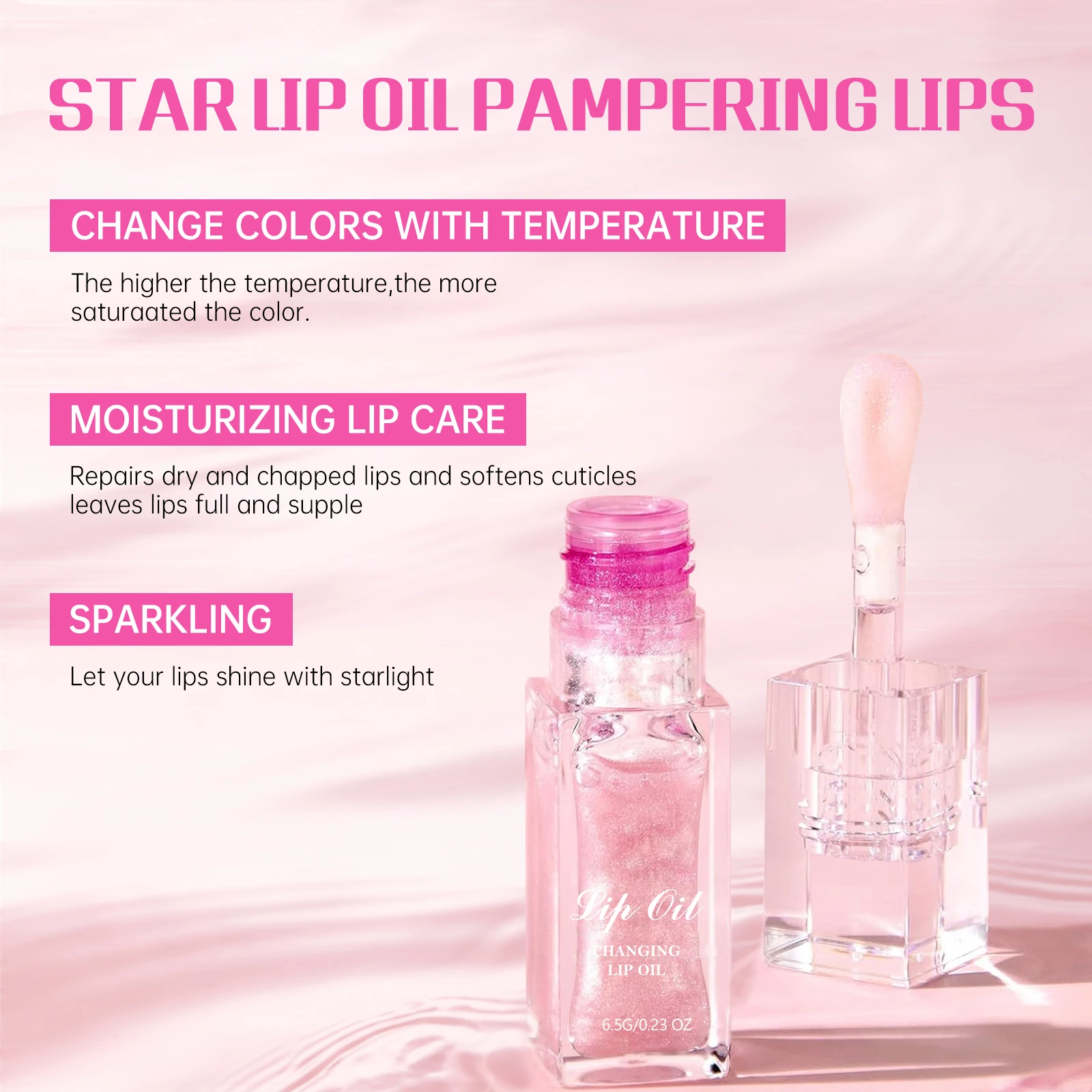 Pink Magic Color Changing Lip Oil 6.5g Temperature-Activated Gloss Moisturizing & Shimmering Lip Balm for Lips Care