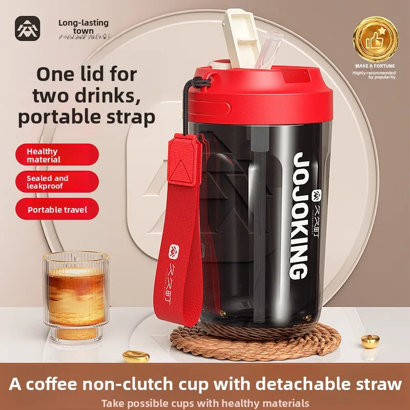 

600ML Double-Drinking PC Plastic Straw Water Bottle for Students – Portable, High-Temperature Resistant, Unisex Sports Water Cup
