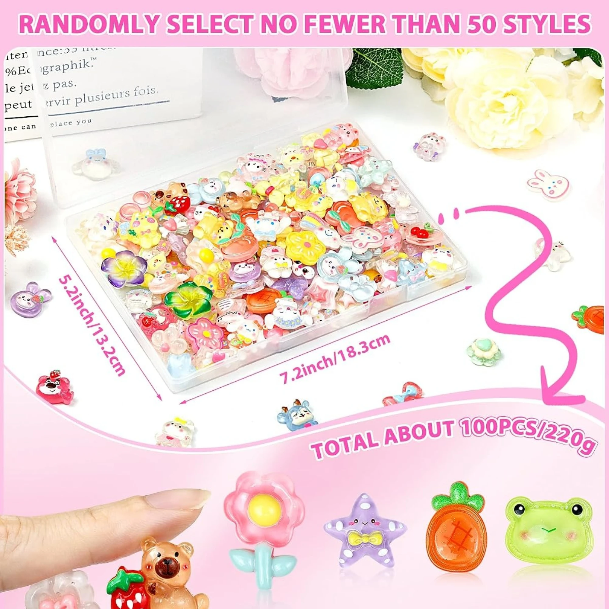 Kawaii Harz-Glitzer-Designs, leichte Ornamente, 100/200/300 Stück, DIY-Handyhüllen, Nagelschmuck, Bastelzubehör – Detail 2