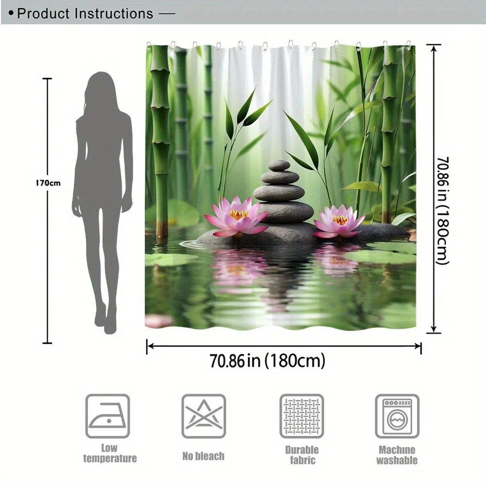 Enhance Your Bathroom with this Waterproof Shower Curtain Featuring Zen Stones and Lotus Flowers for a Calm Ambiance