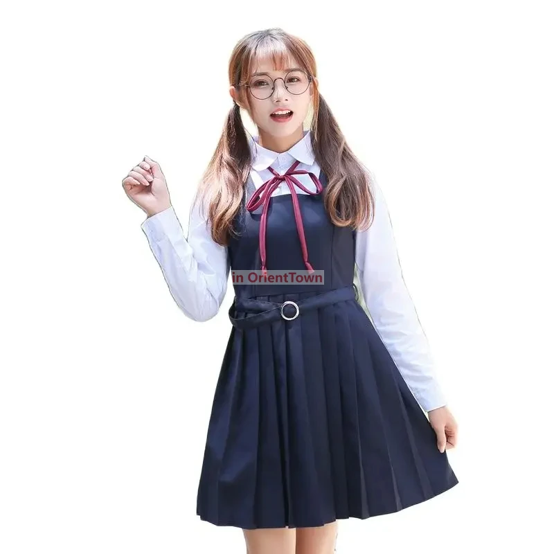 Uniforme d'écolière de printemps japonais Phenyl imprimés, style marin, t-shirt blanc imbibé et robe en fibre