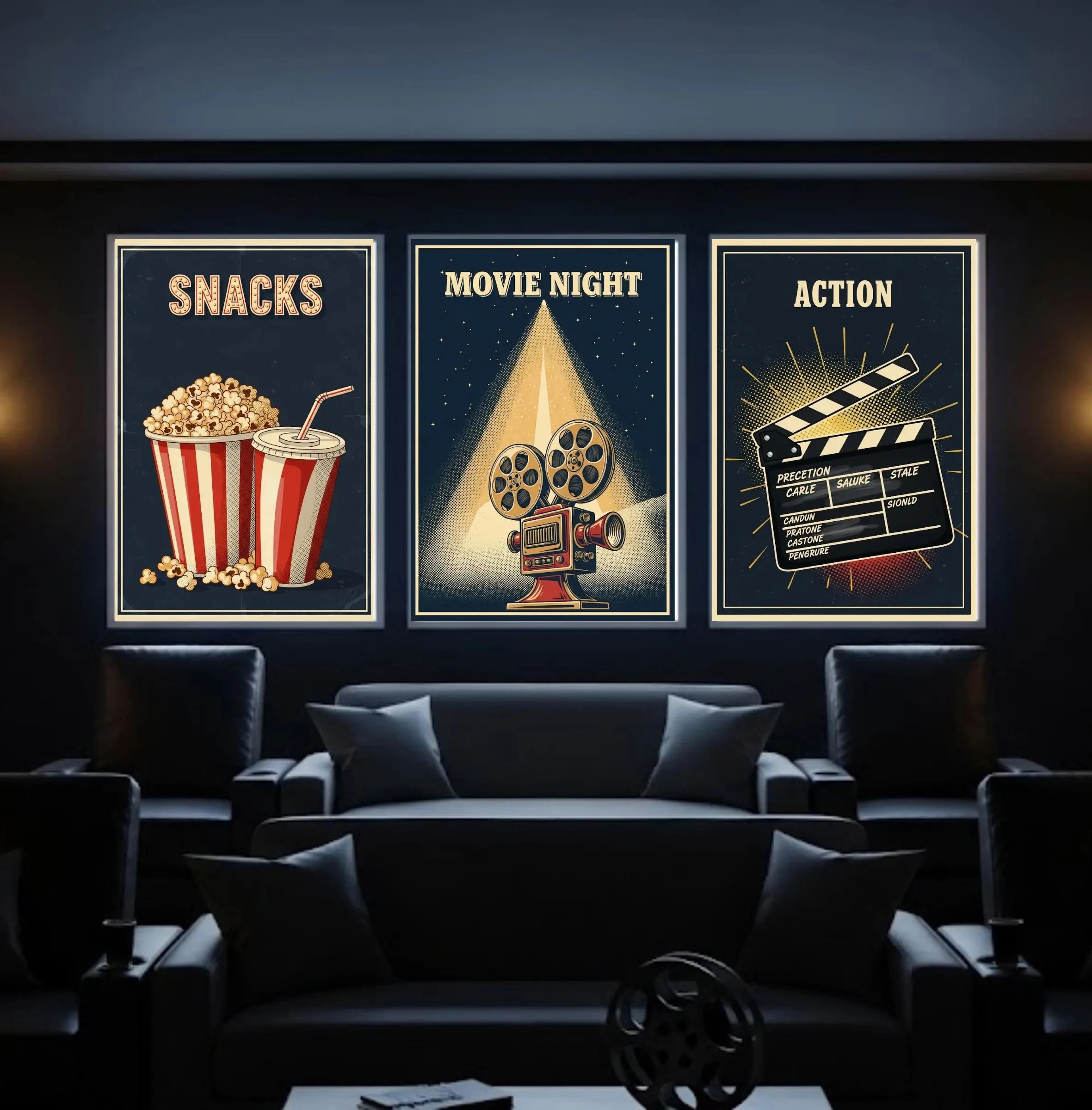 (No frame)Vintage Movie Poster Set - Popcorn Photography Cinema Canvas Painting Home Decor Picture Movie Lover Gift Cuadros