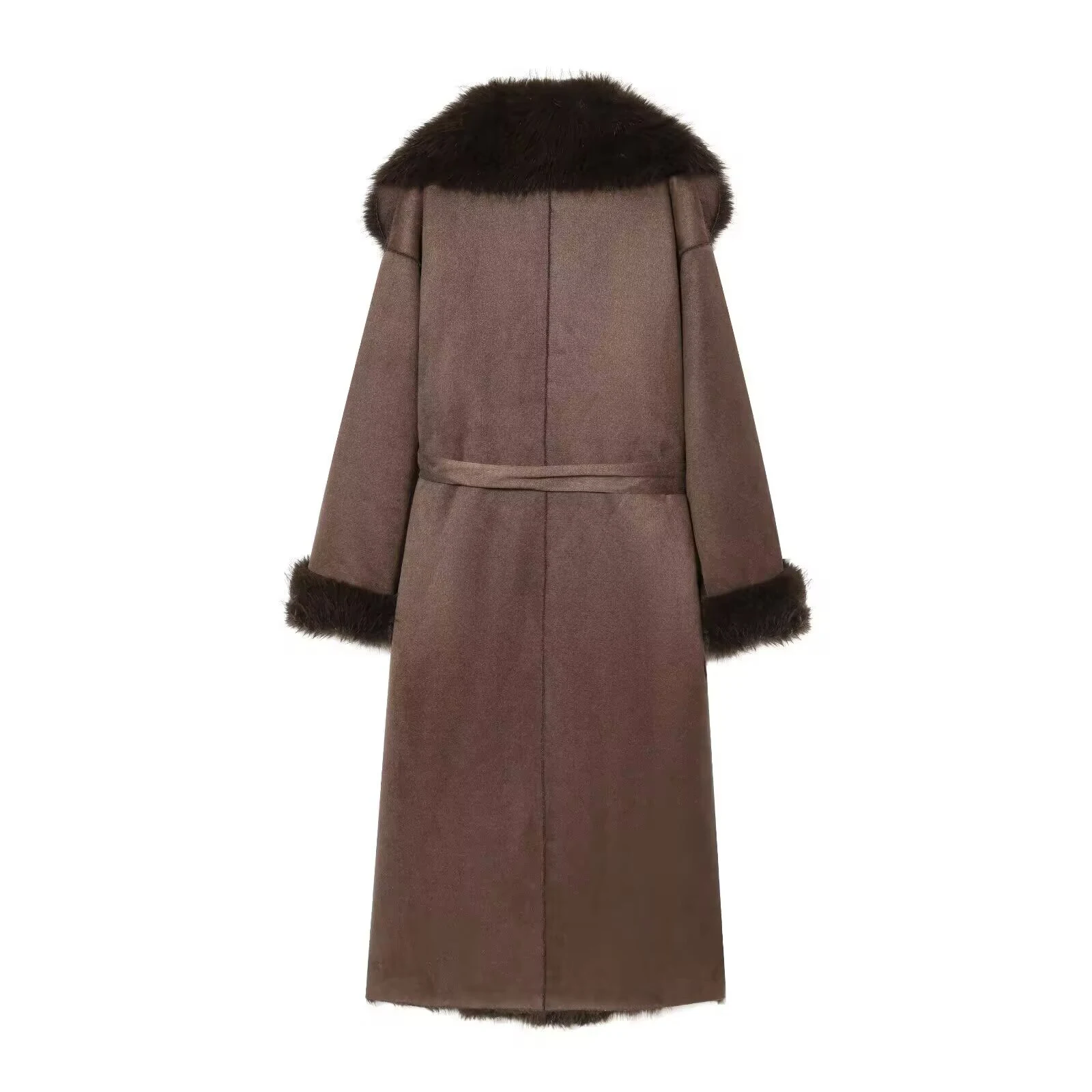 European and American style 2025 winter new product women's clothing artificial fur effect belt long coat jacket