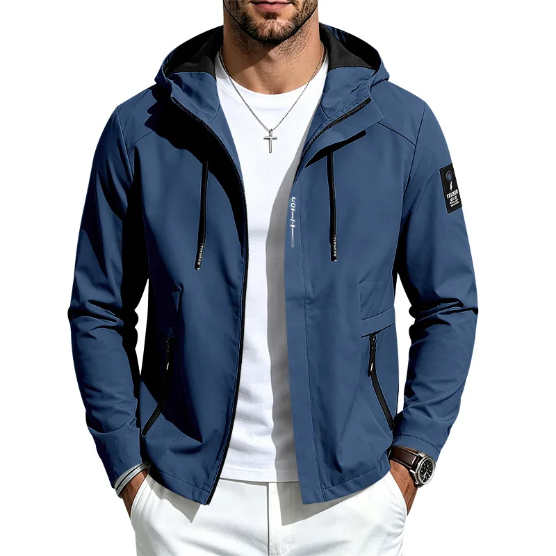 Men's Four Seasons Lightweight Simple Casual Loose Breathable Hooded Jacket for Outdoor Sports and Leisure Style