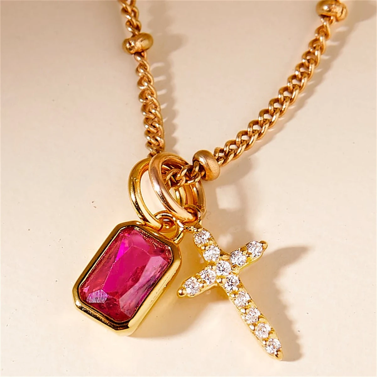 

Multi pendant necklace, cross inlaid with zircon, December necklace, women's gift, gold-plated color preservation