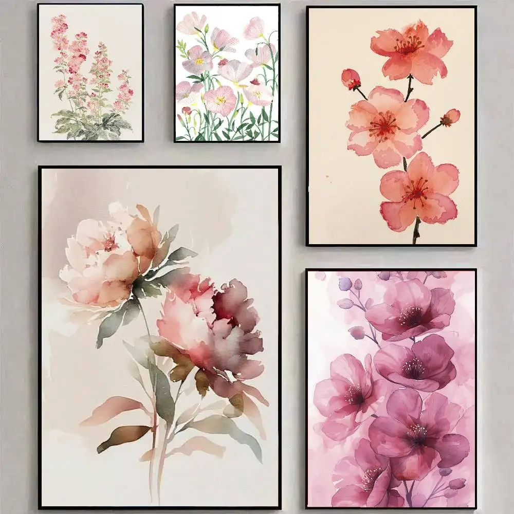 Pink Flower Art Sticky Wall Waterproof Home Living Room Bedroom Bar Aesthetic Decoration