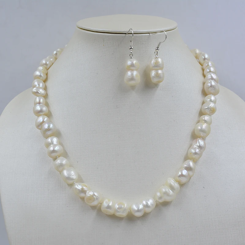 10-12MM natural 8-line Baroque pearl necklace earring set. Very rare. Charming Women's Party Jewelry