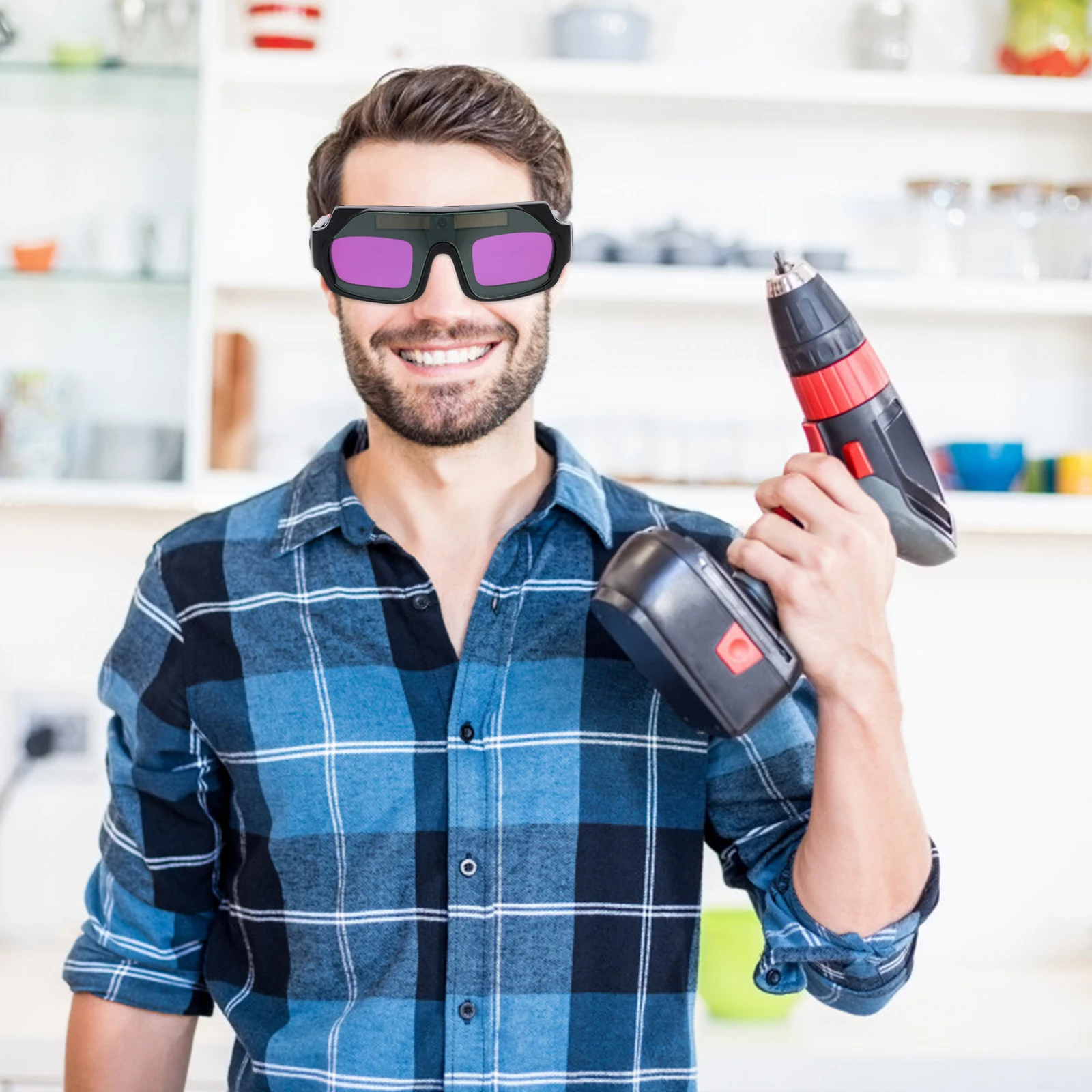 

Solar Rechargeable Auto Darkening Welding Goggles Safety Glasses Uv Protection Thickened Lens Durable Lightweight For