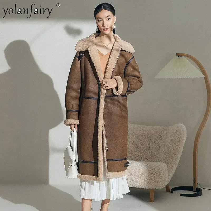 

2022 New Winter Women's Fur Coat Women Natural Lamb Fur Leather Jacket Medium Long Eco-fur Coats Genuine Sheepskin Overcoat FCY