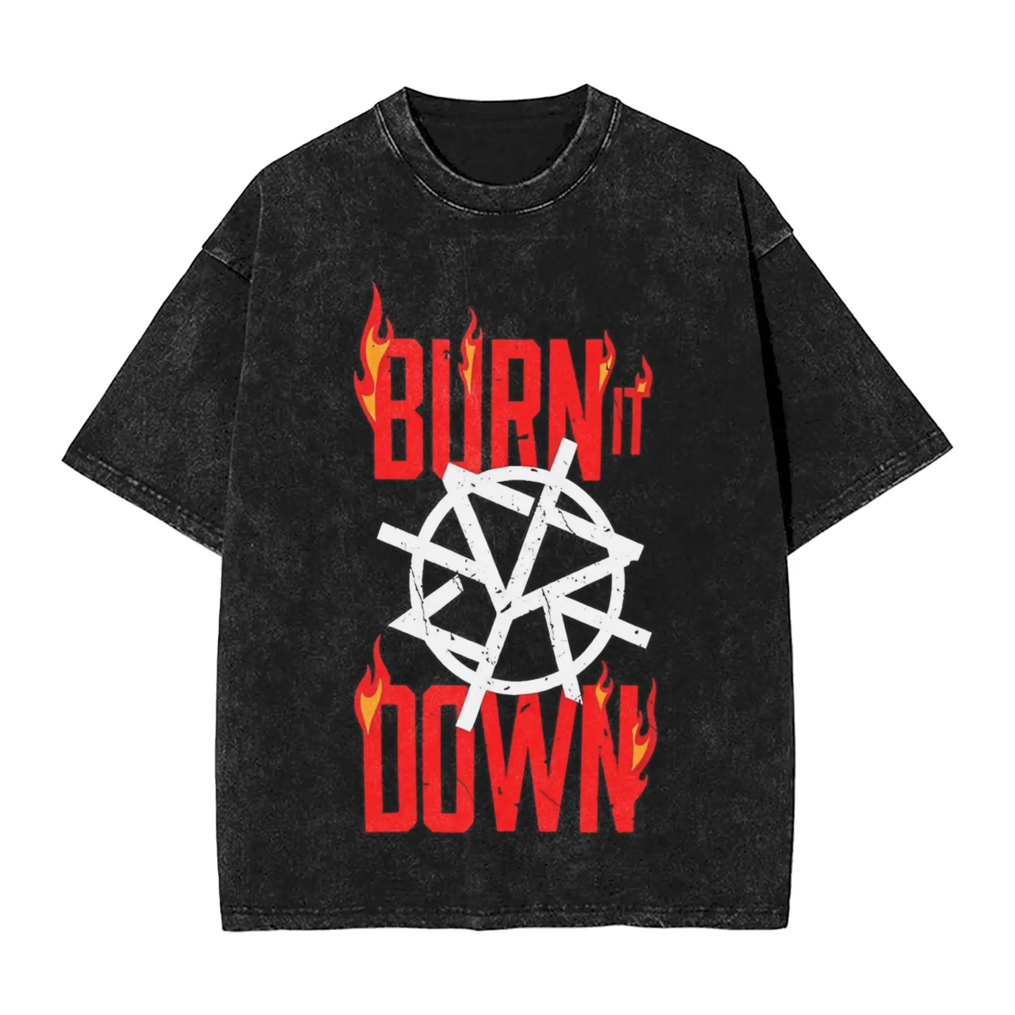 WWE Seth Rollins Burn It Down Washed T Shirt Couple Y2K Cotton T Shirts Summer O Neck Hipster Tee Shirt Design Oversized Tops