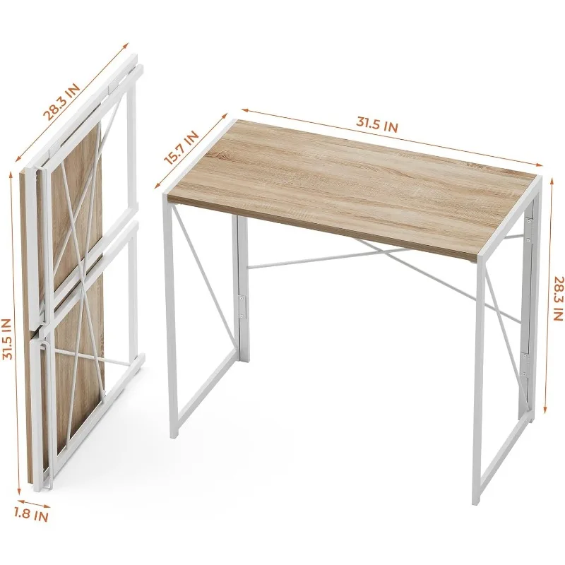 Coavas 31.5 inch Folding Desk No Assembly Required, Writing Computer Desk Space Saving Foldable Table Simple Home