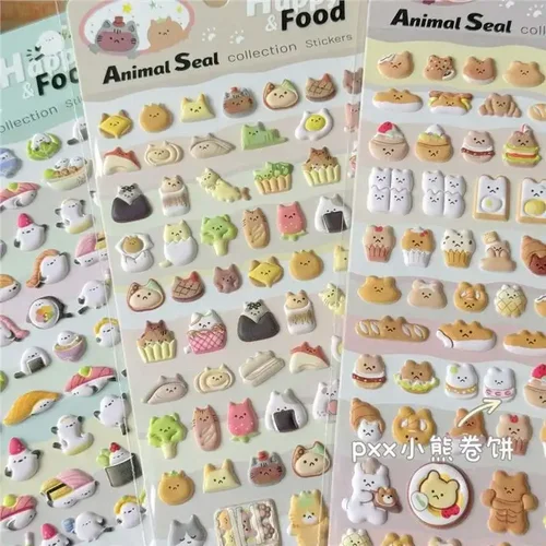 Imagen 2 del producto Pegatina de diario de dibujos animados estéreo 3D para niños, pegatina para álbum de recortes de oso dulce, gato, fantasma, decoración DIY, adhesivo de papelería, suministros para estudiantes