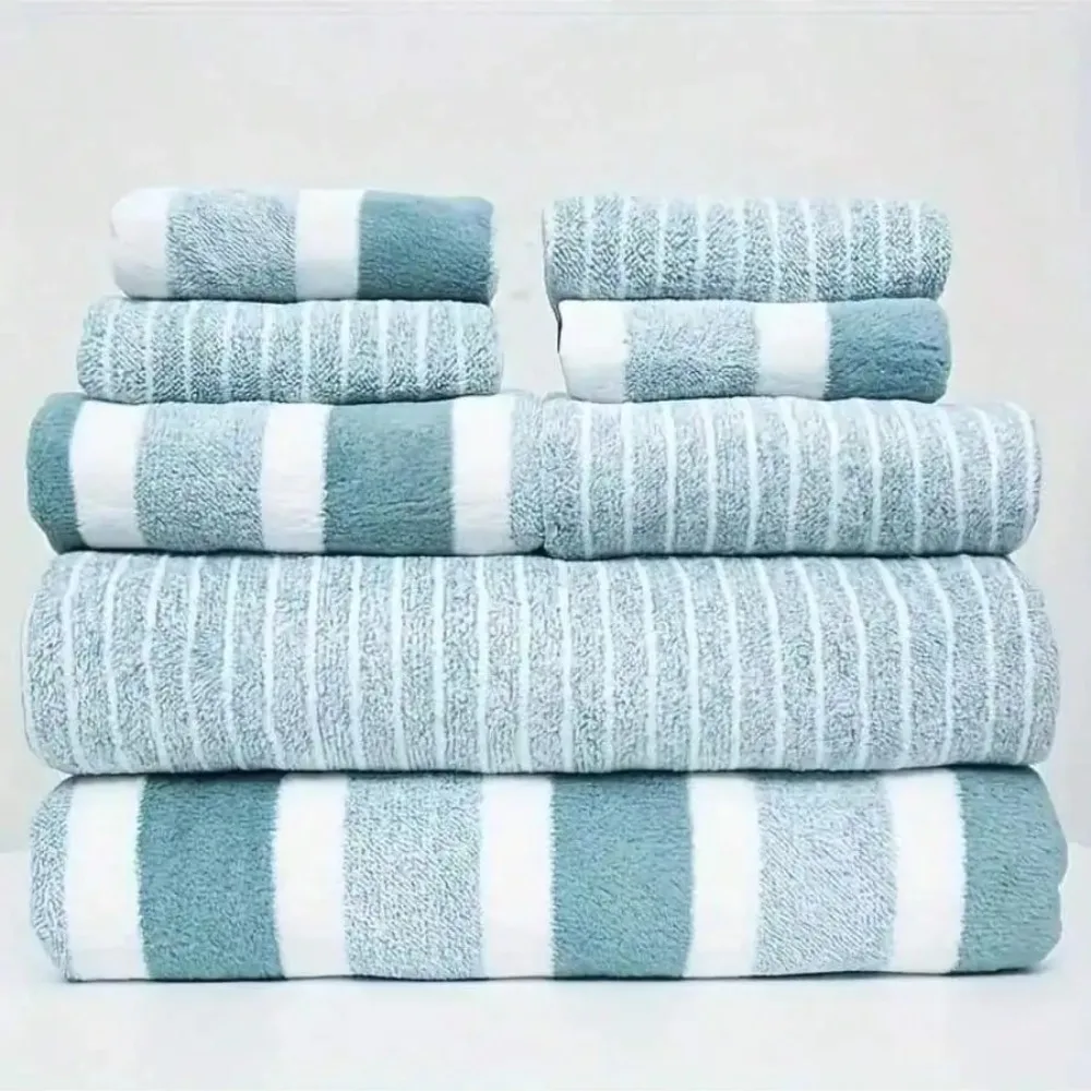 Coral Fleece Wide Stripe Towel Bath Towel Absorbent Quick Dry Skin Friendly Soft Breathable Face Bath Home Daily Set