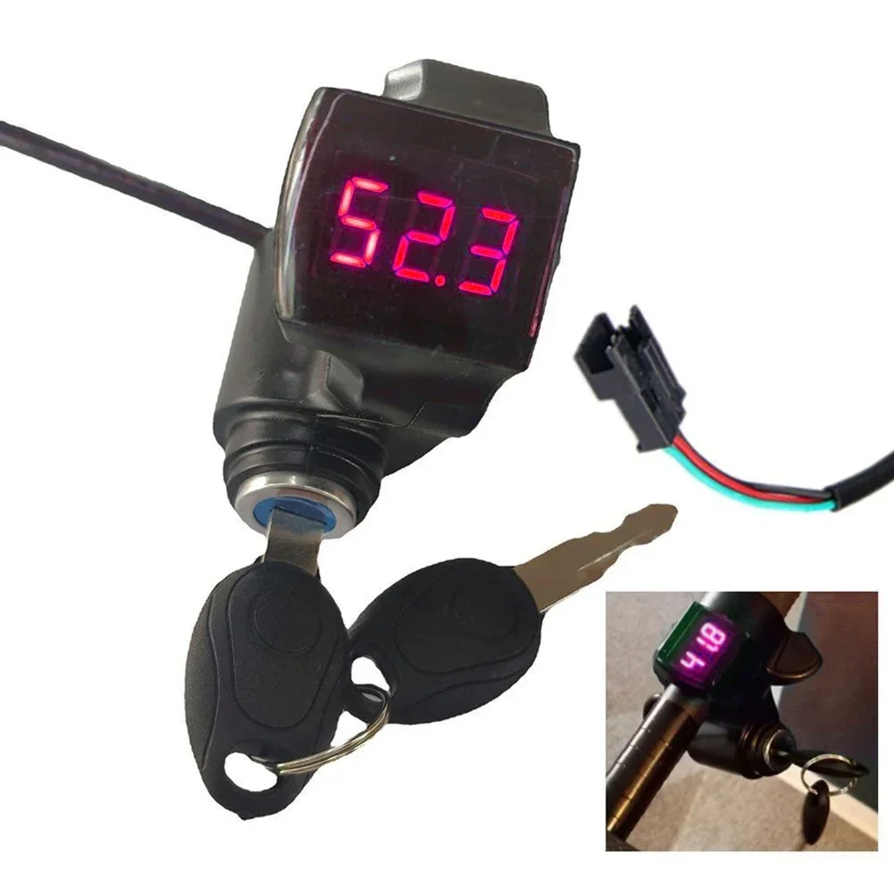 

1x Electric Bike Thumb Throttle Voltmeter Digital Battery Voltage Red Screen Power Keys Lock Turning Handlebar E-Bike Key Switch