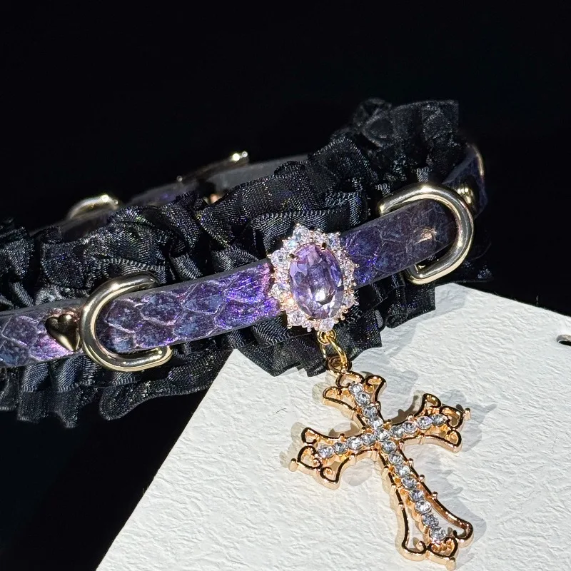 Handmade Purple Collar Choker Female Leather Lace Original Traction Puppy Couple Gift