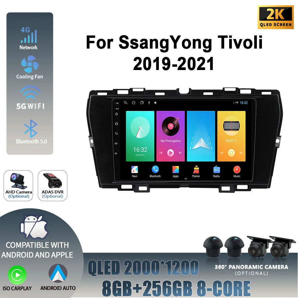 For SsangYong Tivoli 2019-2021 WIFI 4G Wireless Carplay Stereo Screen Car Radio Multimedia Navigation Player Android 14 2DIN