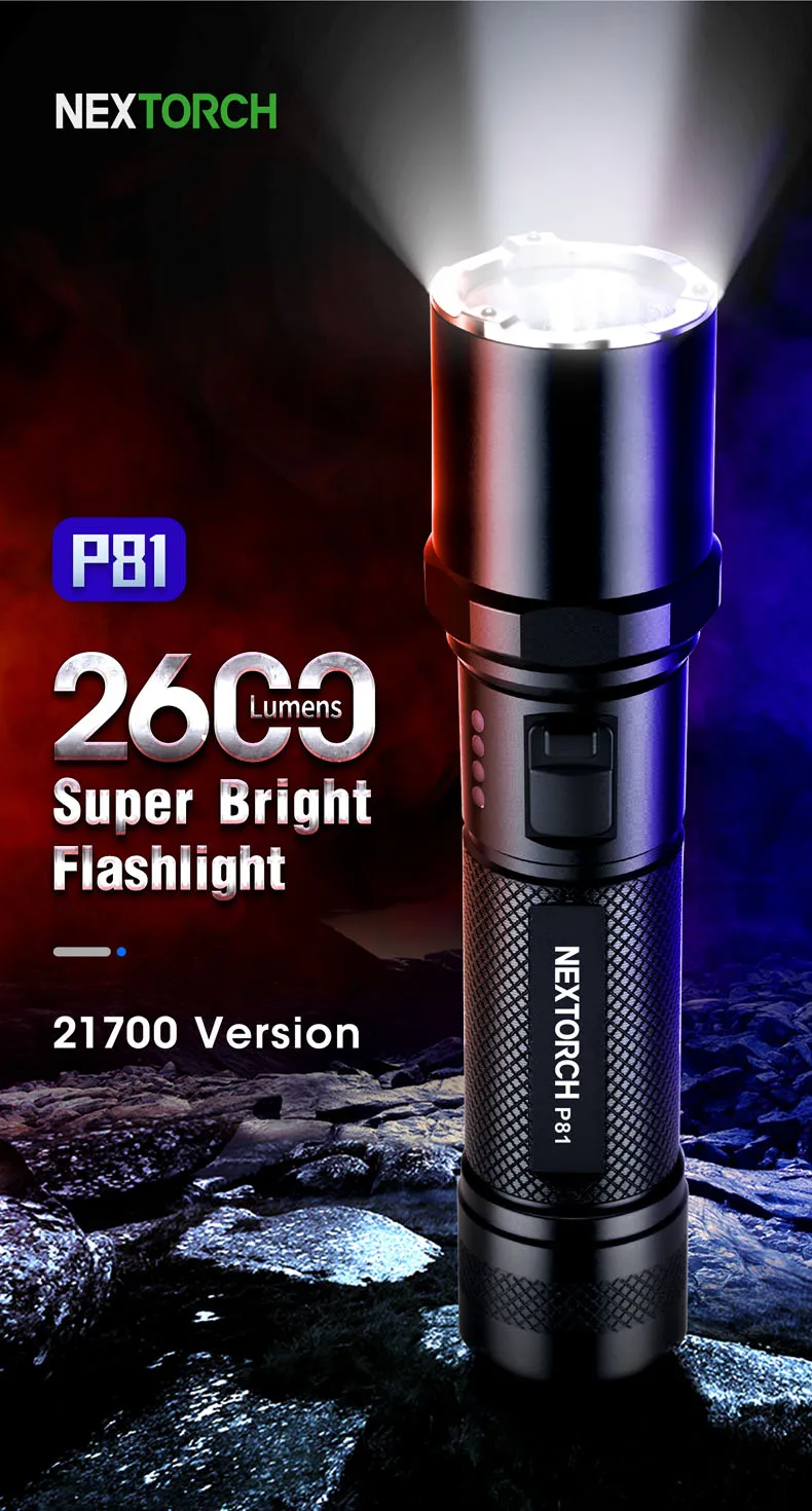 NEXTORCH 2600 Lumens Rechargeable LED Flashlight Mini Handheld Light USB Rechargeable for Police Law Enforcement Hunting Camping