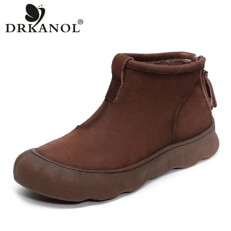 

DRKANOL Retro Ankle Boots For Women 2026 Spring Autumn Genuine Cow Leather Back Zipper Comfort Flat Platform Casual Short Boots