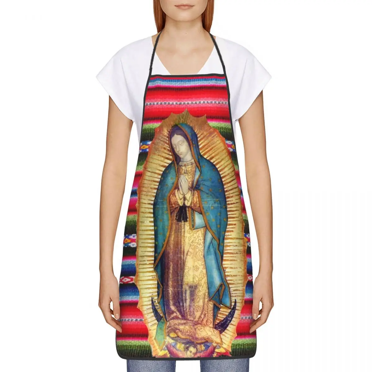 Custom Our Lady Of Guadalupe Virgen Maria Zarape Apron Unisex Bib Virgin Mary Catholic Cooking Tablier Cuisine Chef Gardening