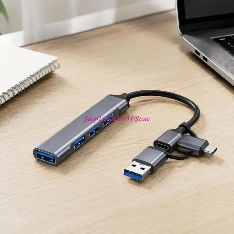 4-Way USB Expander with USB-A and USB C Host Inputs,One 5Gbps Output and Three Standard Outputs USB Adapter for Moving Data