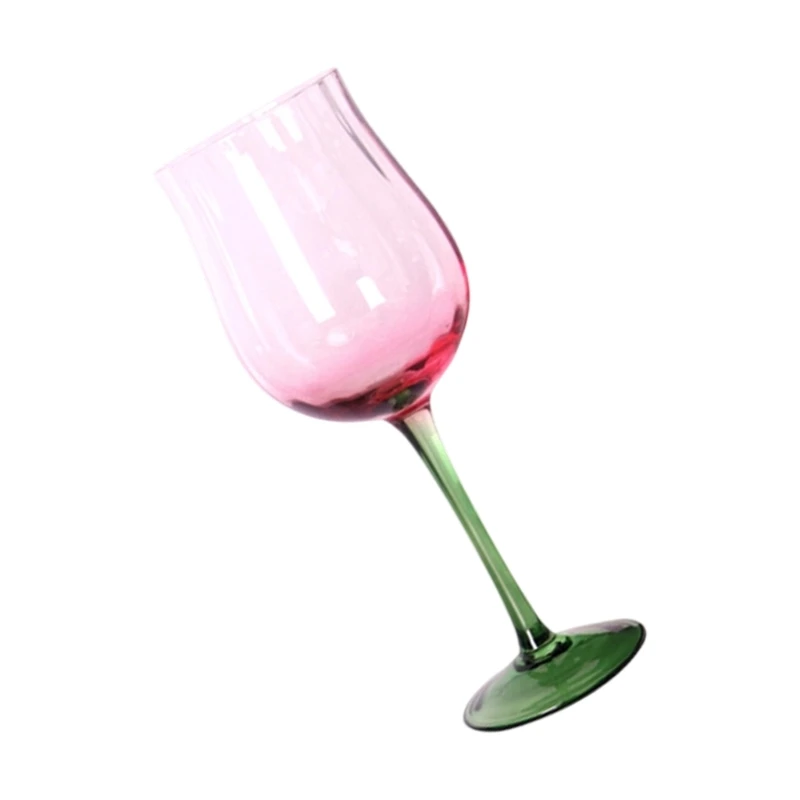 Pink to Green Gradient Glass Drinkware, Long Stem Wine Glasses for Home Hosts, Decorative Colored Glassware for Table J0MC