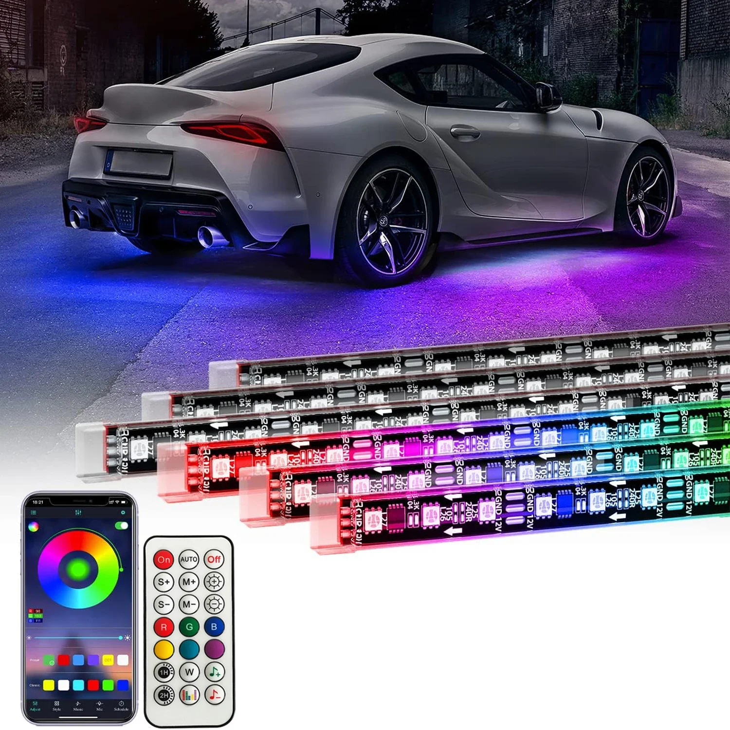 RGB Flexible Car Underglow Light Strip 12V LED Underbody Ambient Light With App Control Neon Auto Decorative Atmosphere Lamps