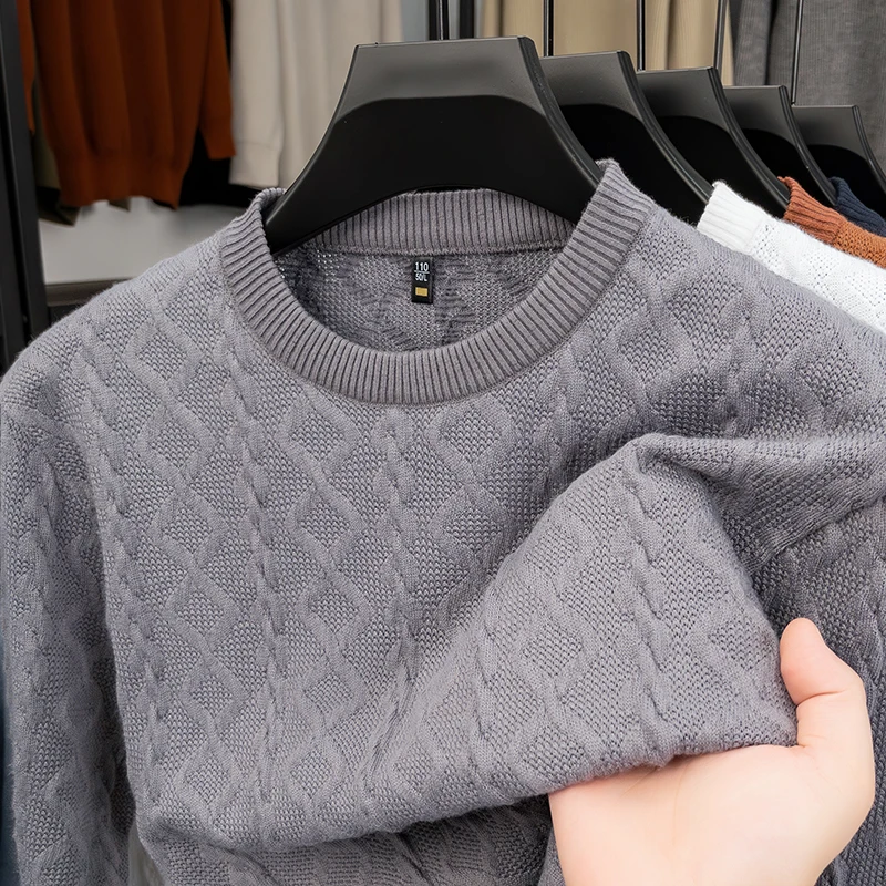 

Легкий роскошный мужской пуловер с круглым вырезом модный брендовый простой однотонный осенне-зимний повседневный теплый новый вязаный свитер