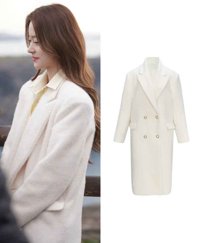 

Kpop Girl Group Long Wool Blends Coat Women Fall Winter New Jacket Turn Down Collar Double Breasted Elegant Lady Outerwear