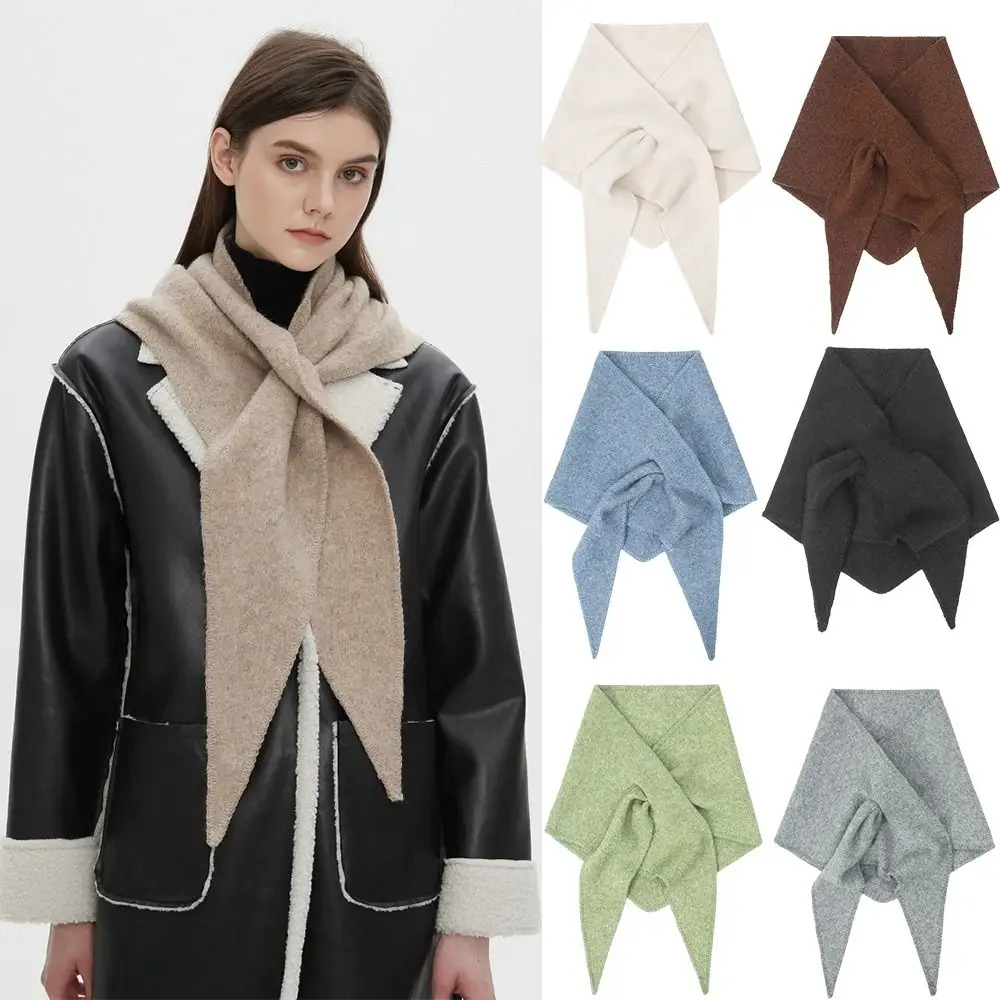 

Fashion Imitation Cashmere Women Shawl Solid Color Thickened Knitted Triangle Scarf Soft Winter Warm Wool Blended Shawl